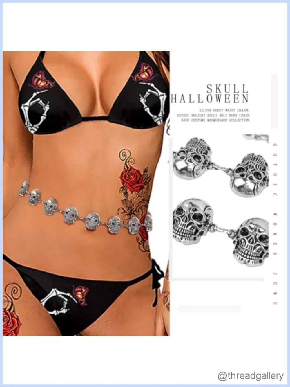 Skull Belly Chain Metal Waist Belt Punk Gothic Body Chain for Outfit